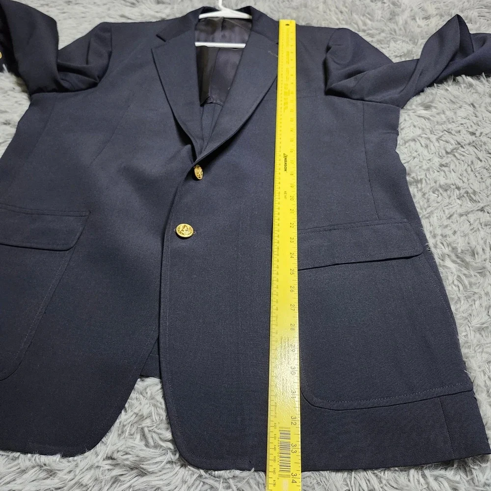Vintage 60s 70s Navy Blue Blazer Mens 46L Jacket Gold Buttons Union Made USA